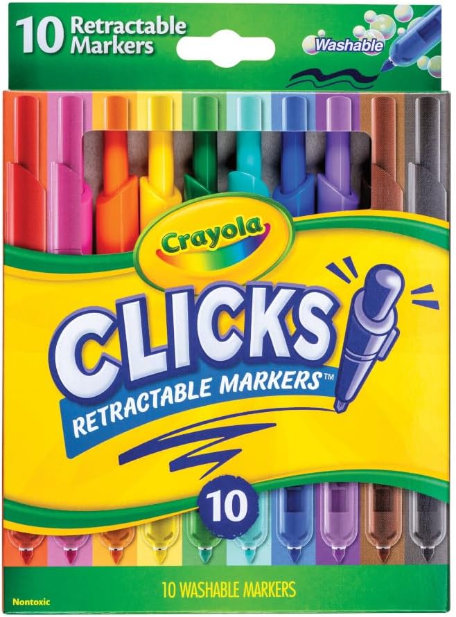 Wholesale Crayola Washable Markers with Retractable Tips, Clicks, School Supplies, Art Markers, 10 Count Classics