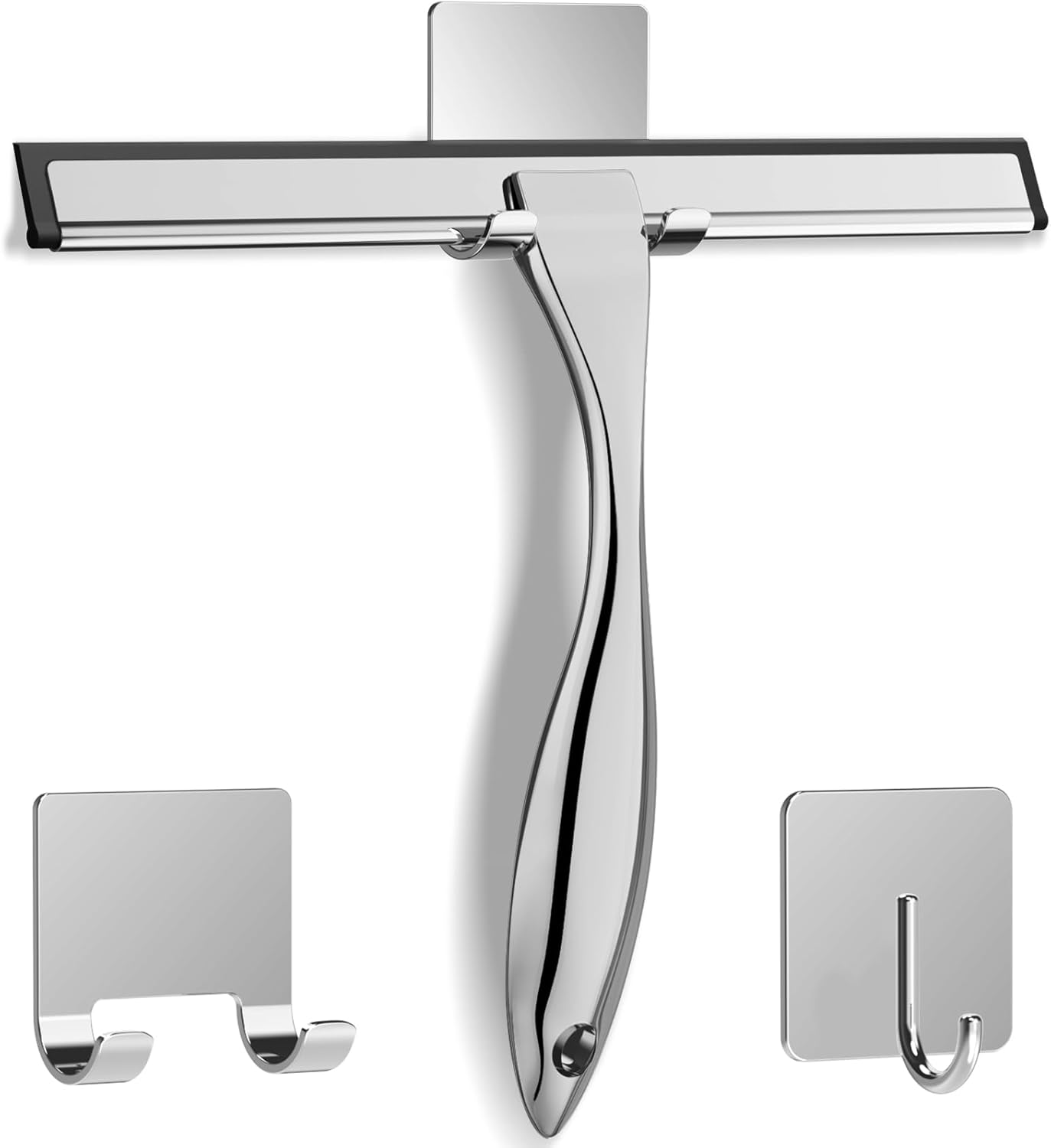 Wholesale All-Purpose Stainless Steel Shower Squeegee for Shower Glass Door with 2 Adhesive Hooks, Bathroom Cleaner Tool Household Window Mirror Squeegee , Cleaning Tile Wall, Car, 10 Inch Silver Silver 10-Inch