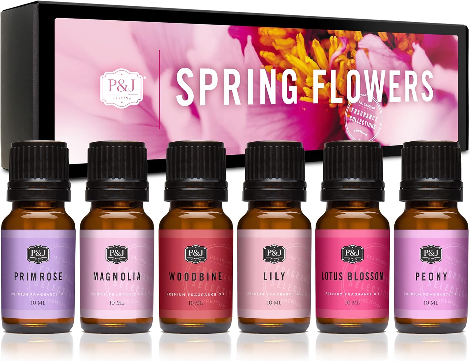 Wholesale P&J Trading Spring Flowers Set of Fragrance Oil - Woodbine, Lily, Lotus Blossom, Magnolia, Peony, Primrose Scents for Candle Making, Soap Making Supplies, Diffuser Oils Spring Flowers 0.34 Fl Oz (Pack of 6)