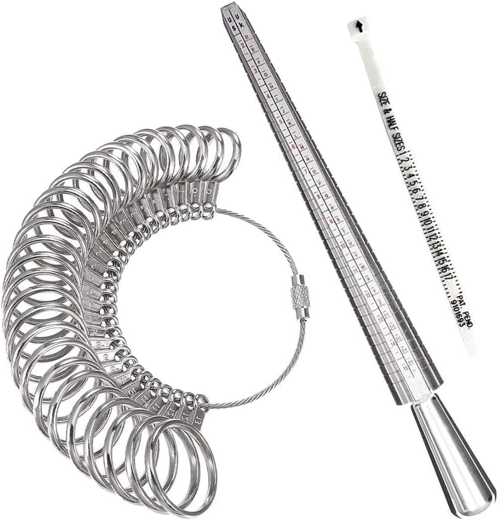 Meowoo Ring Sizer Measuring Tool Set, Ring Gauges with Finger Sizer Mandrel Ring Sizer Tools for Jewelry Sizing Measuring, 3