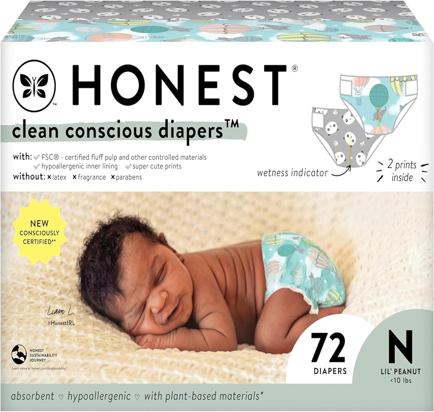 Wholesale The Honest Company Clean Conscious Diapers | Plant-Based, Sustainable | Above It All + Pandas | Club Box, Size Newborn, 72 Count
