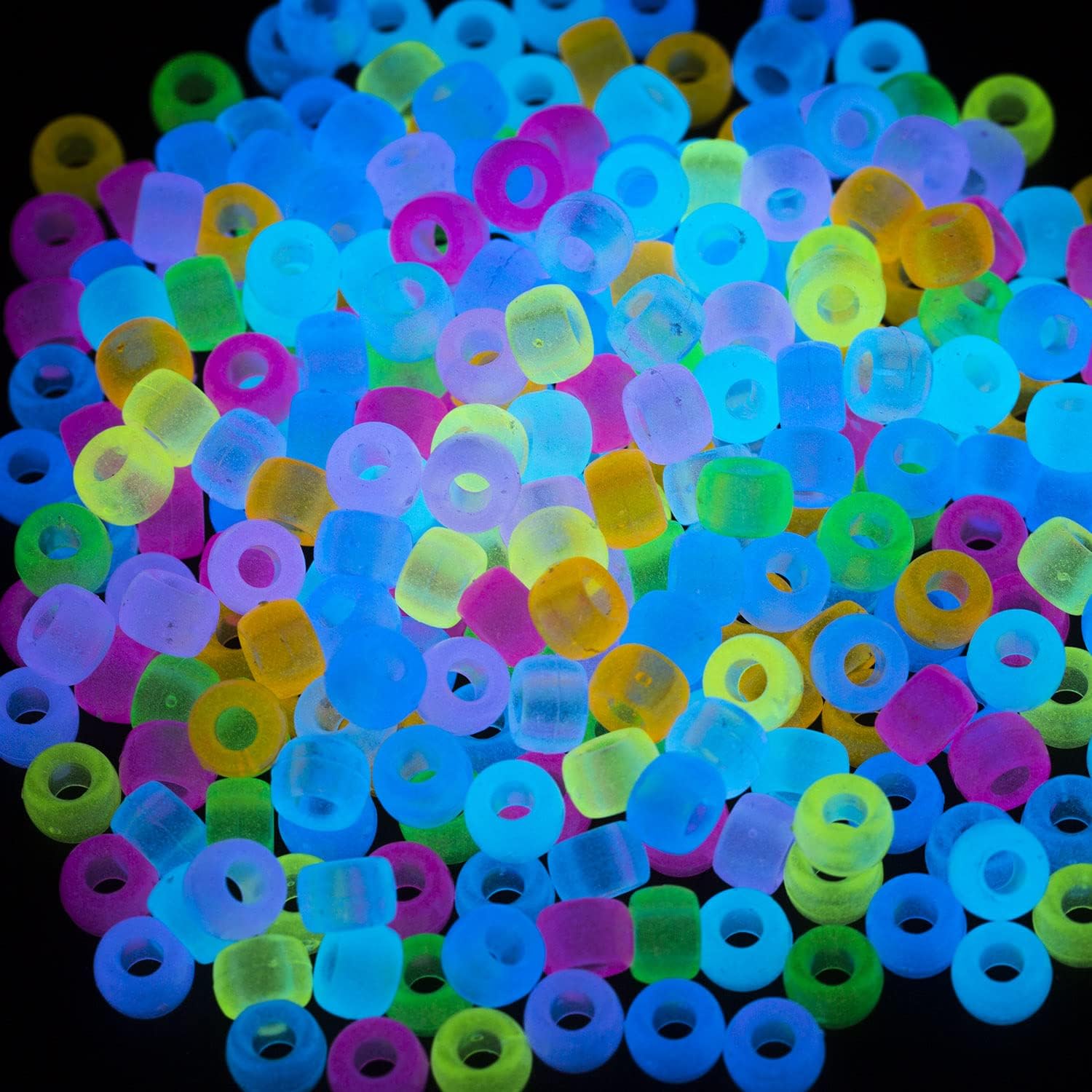 Wholesale Gxueshan 1000 Pcs Acrylic 9 Color Pony Beads 6x9mm Bulk Glow in The Dark for Necklace Friendship Bracelet Making Hair Beads for Braids Kandi Beads