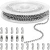 Wholesale Jishi 33ft Ball Chain 2.4mm Silver Stainless Steel Bead Link Chain Roll for Beaded Dog Tag Necklace, Mens Military Jewelry Making Supplies, Pull Chain DIY Bracelets Keychain Craft - w/20#3 Connectors