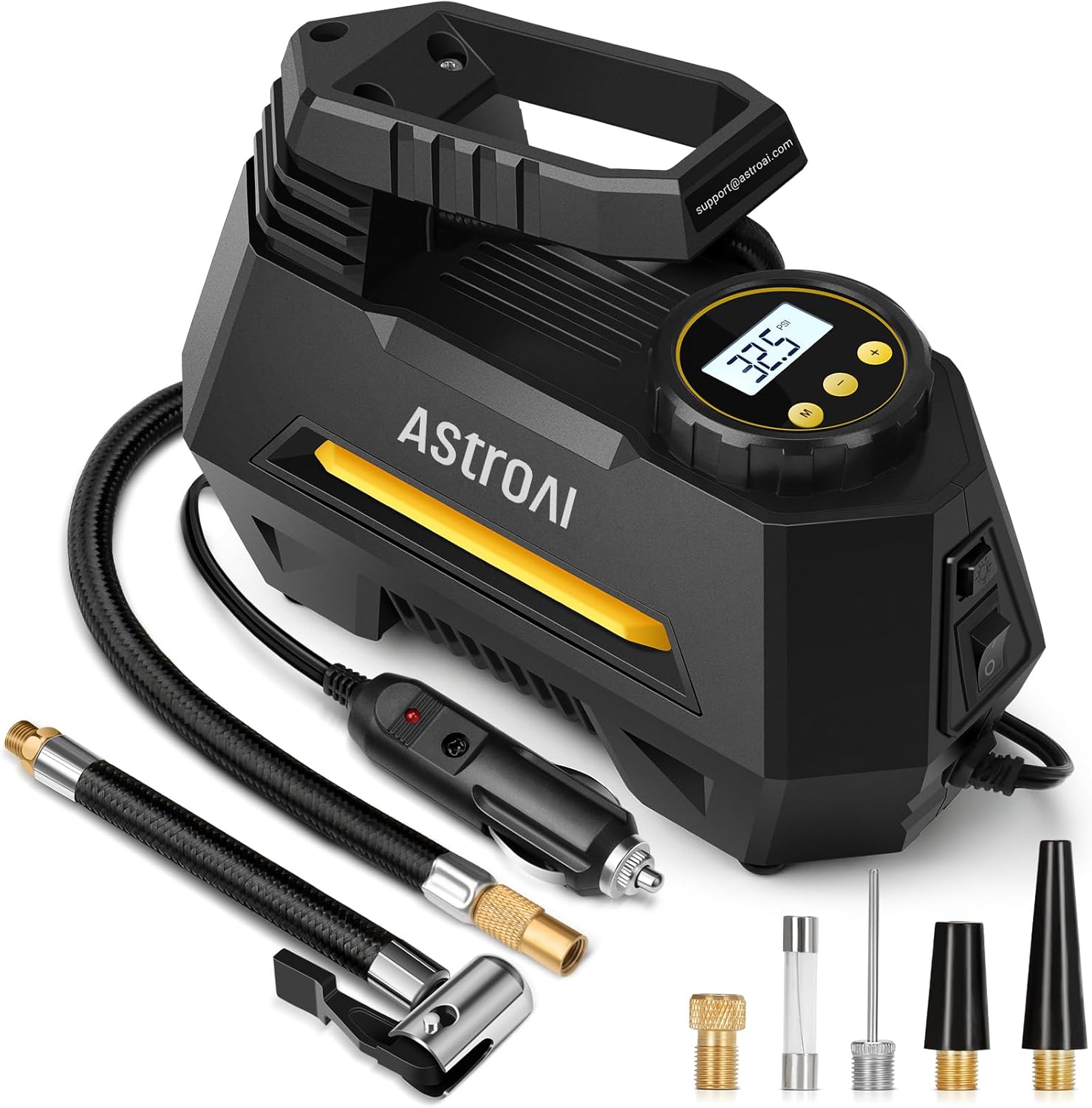 Wholesale AstroAI Tire Inflator Portable Air Compressor Tire Air Pump for Car Tires - Car Accessories, 12V DC Auto Pump with Digital Pressure Gauge, Emergency LED Light for Bicycle, Balloons, Yellow Yellow Large