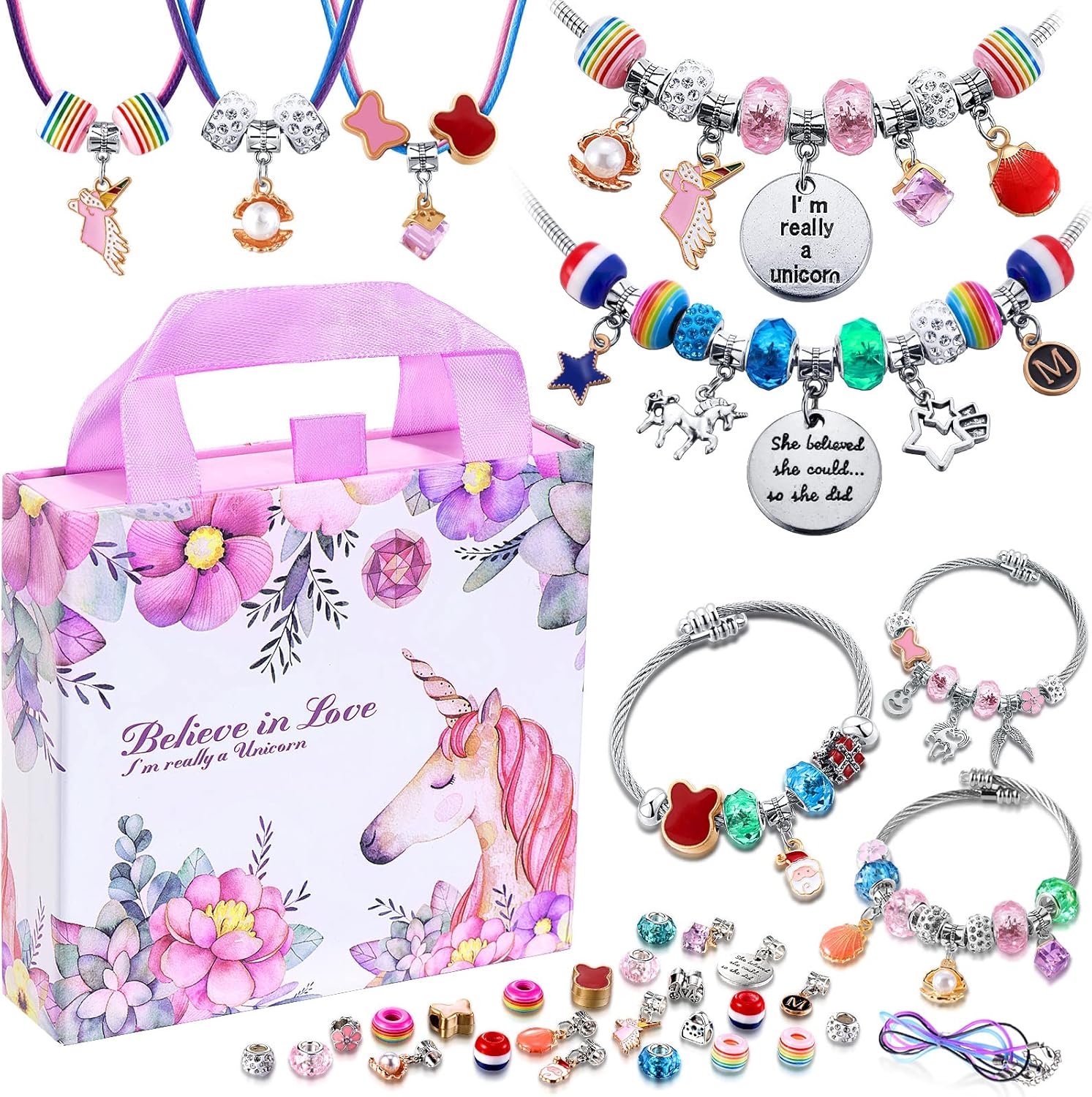 Wholesale COO&KOO Charm Bracelet Making Kit, A Unicorn Girls Toy That Inspires Creativity and Imagination, Crafts for Girls Ages 8-12 with Jewelry Making Kit Perfect Gifts for 6 7 8 9 10 Girl Self-Expression!