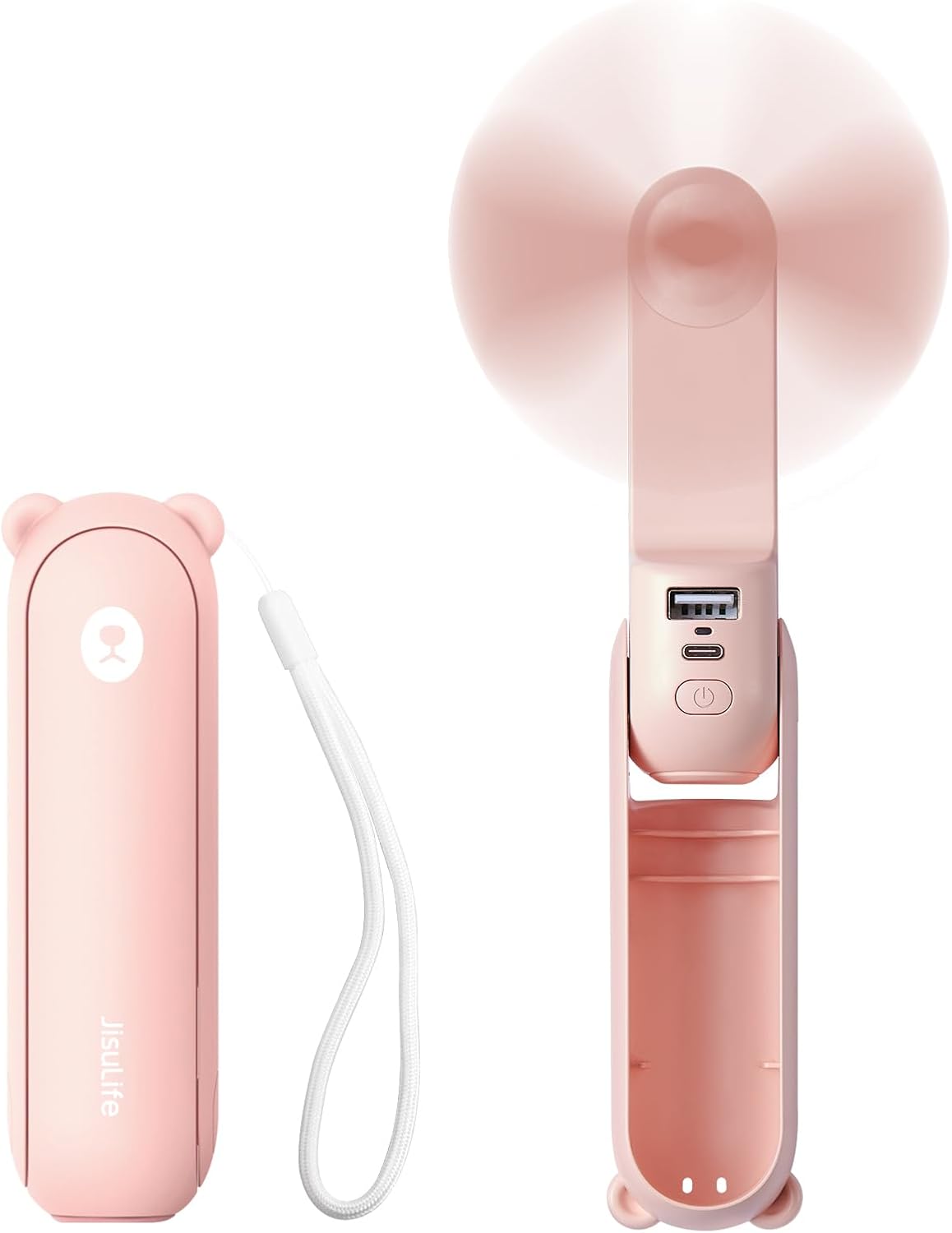 Wholesale JISULIFE Handheld Mini Fan, 3 IN 1 Hand Fan, USB Rechargeable Small Pocket Fan [12-19 Working Hours] with Power Bank, Flashlight, Portable Fan for Travel/Summer/Concerts/Lash, Gifts for Women(Pink)
