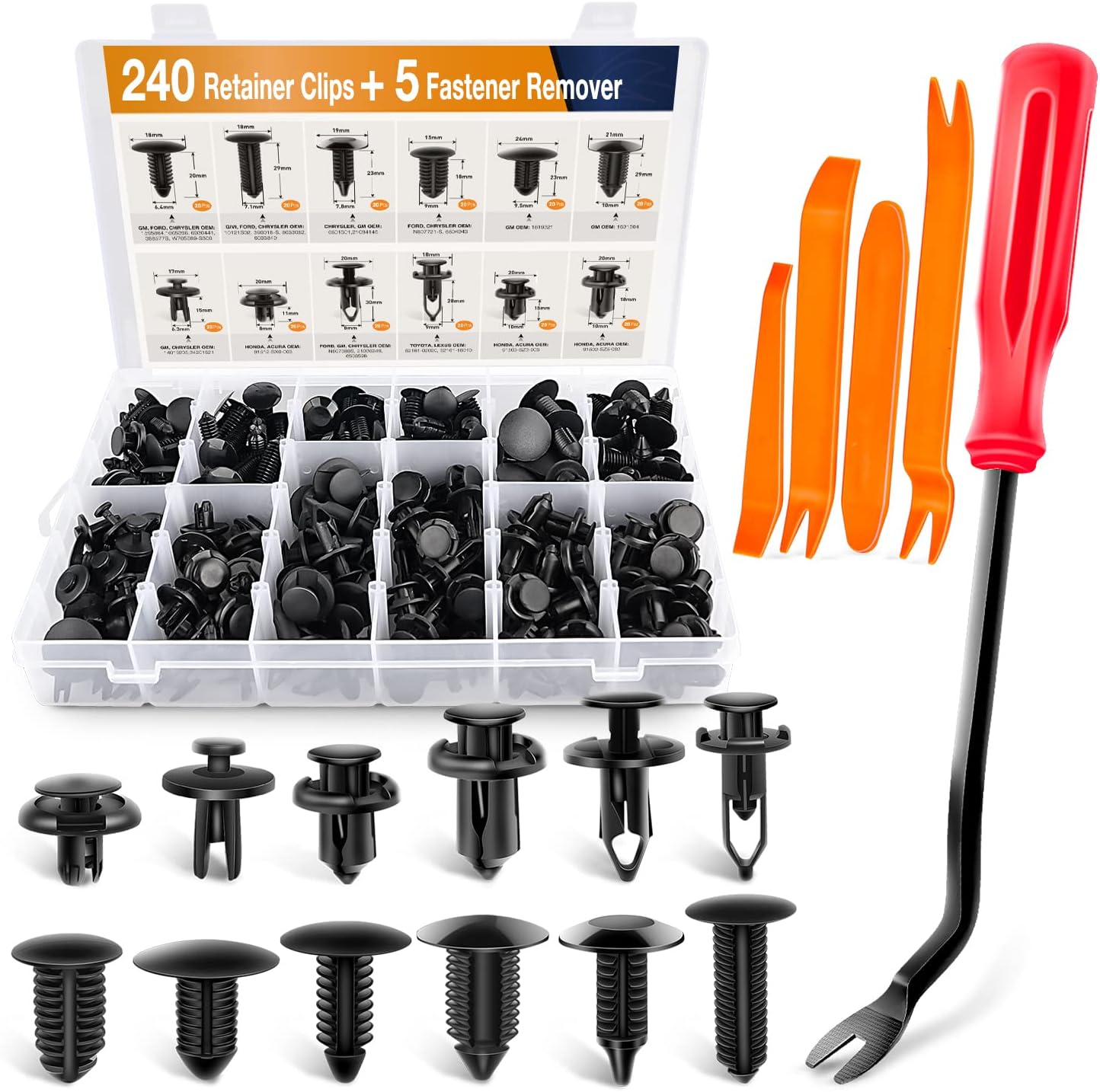 Wholesale GOOACC - GRC-33 240PCS Bumper Retainer Clips Car Plastic Rivets Fasteners Push Retainer Kit Most Popular Sizes Auto Push Pin Rivets Set -Door Trim Panel Fender Clips for GM Ford Toyota Honda Chrysler 240Pcs Clips + 5 Remover Retainer Kit