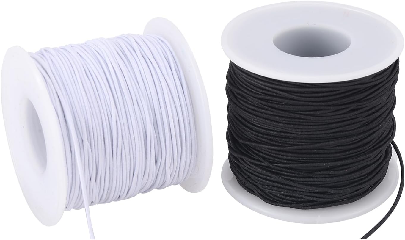 Wholesale Stretchy String for Bracelets, 2 Rolls 0.8mm,1 mm,1.2mm,1.5mm,330 Feet Sturdy Elastic String Cord for Jewelry Making, Necklaces, Beading and Crafts (White Black (1.0mm))