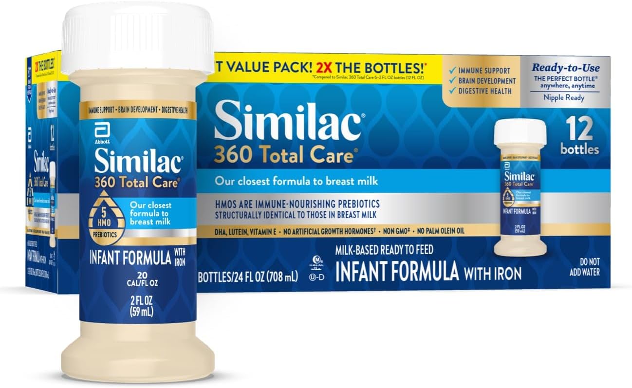 Wholesale Similac 360 Total Care Infant Formula, Has 5 HMO Prebiotics, Our Closest Prebiotic Blend to Breast Milk, Non-GMO,‡ Baby Formula, Ready to Feed, 2-fl-oz Bottle, Pack of 12