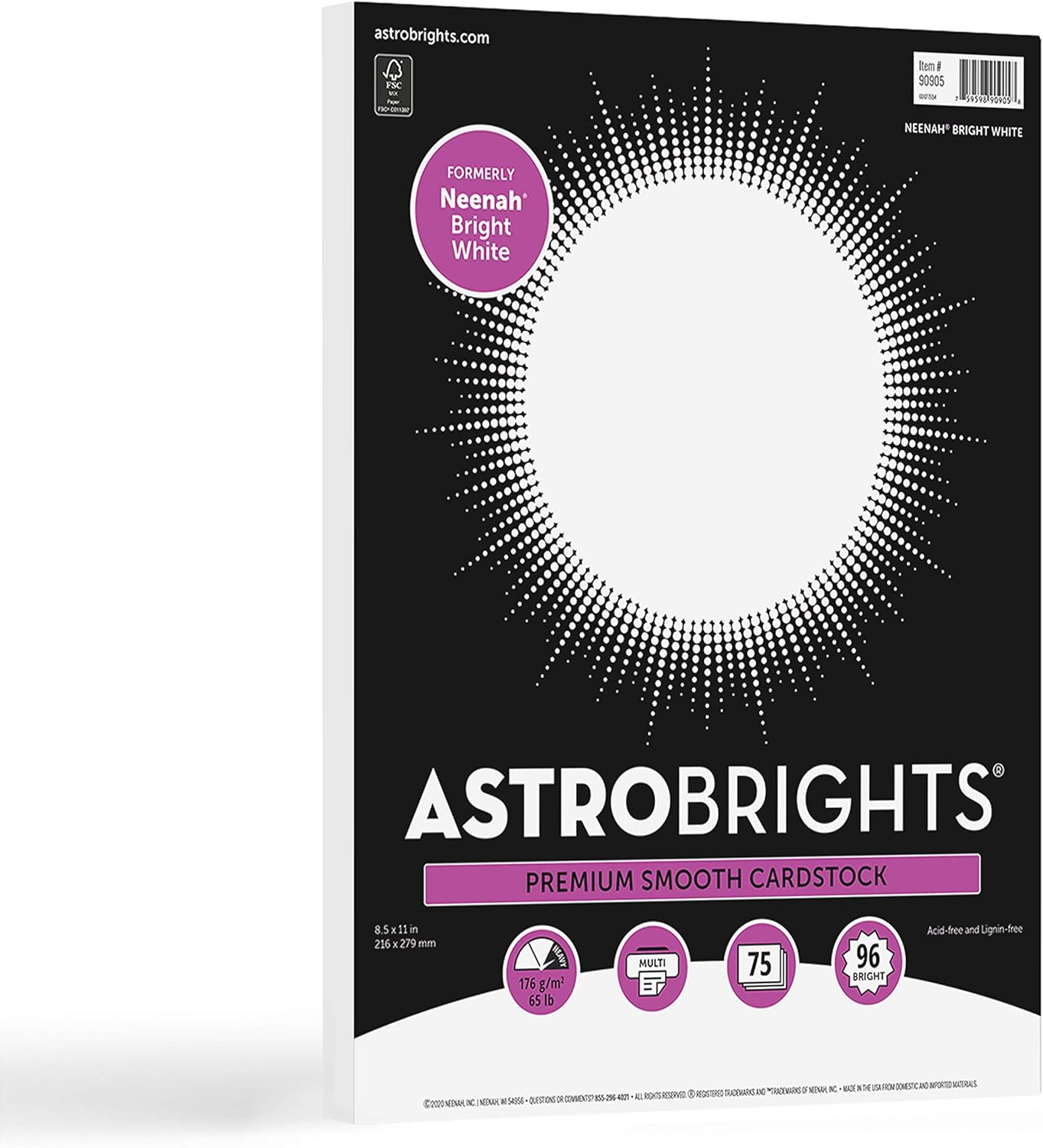 Wholesale Astrobrights/Neenah Bright White Cardstock, 8.5" x 11", 65 lb/176 gsm, White, 75 Sheets (90905-02) - Packaging May Vary