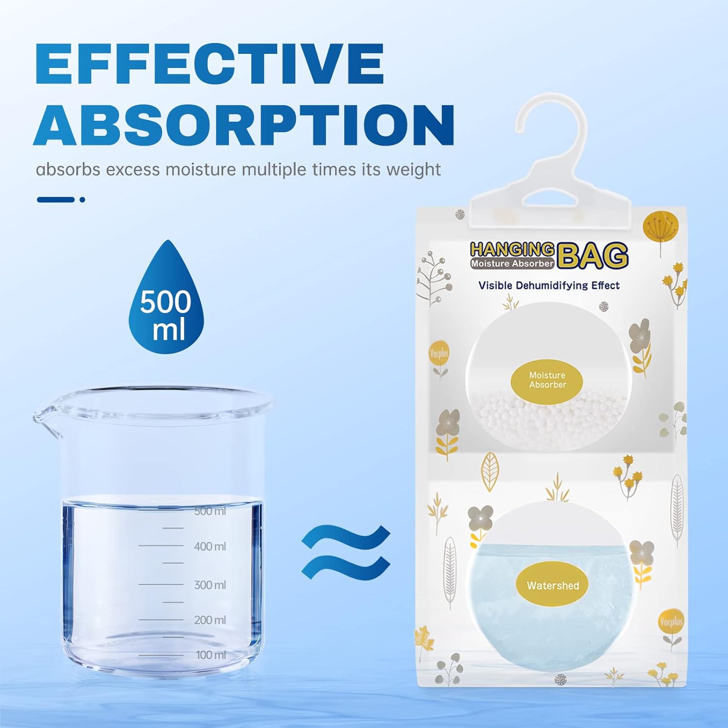 Wholesale Vacplus Moisture Absorbers, Hanging Closet Dehumidifier Bags, Humidity Packs, Desiccant, Closet Dehumidifiers with Fragrance Free, 10 Pack, 9.8OZ